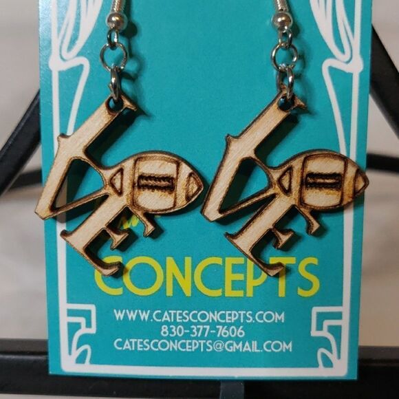 "Love Football" Laser Cut‎ Wood Earrings - Picture 2 of 4